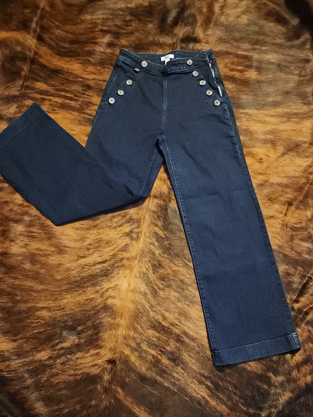 LC Lauren Conrad Navy Straight-Leg Button Accent Jeans